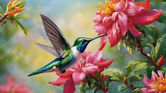 hummingbird and flower , AI Generated