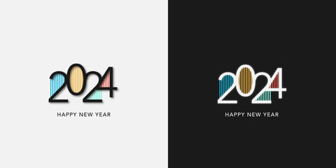 Happy new year 2024 with colorful lines. Vector background for happy new year 2024 celebration.