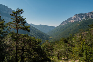 View on the limestone cliffs of the Archiane Cirque near Chatillon en Diois in the French Alps (Drome)