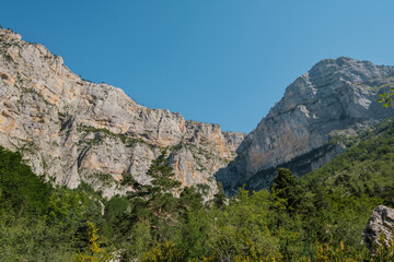 View on the limestone cliffs of the Archiane Cirque near Chatillon en Diois in the French Alps (Drome)