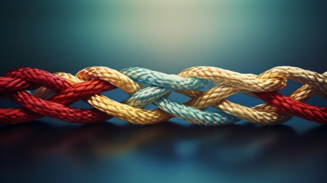 The concept of unity and teamwork is illustrated through the metaphor of diverse ropes coming together, symbolizing corporate collaboration and cooperation