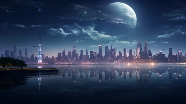 Night city high resolution beautiful image Ai generated art