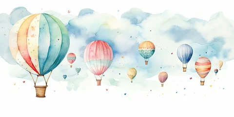Cercles muraux Montgolfière watercolor style illustration of hot air balloons float in sky, Generative Ai