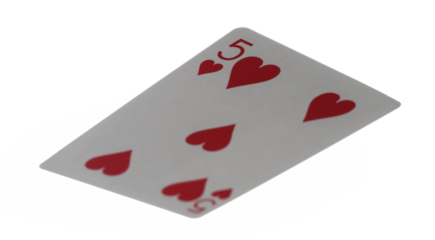 Playing cards for poker and gambling, five heart isolated on white, clipping path