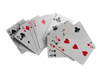 Playing cards for poker and gambling, isolated on white, clipping path
