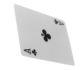 Playing card for poker and gambling, ace club isolated on white with clipping path