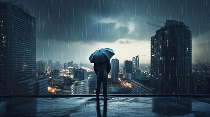 Silhouette man in the rain
