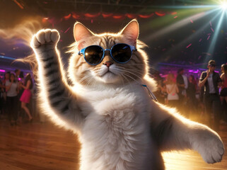 Dancing cat in sun glasses
