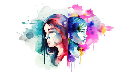 Abstract fashion watercolor illustration of person