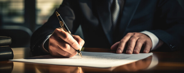 Businessman signing a contract - obrazy, fototapety, plakaty
