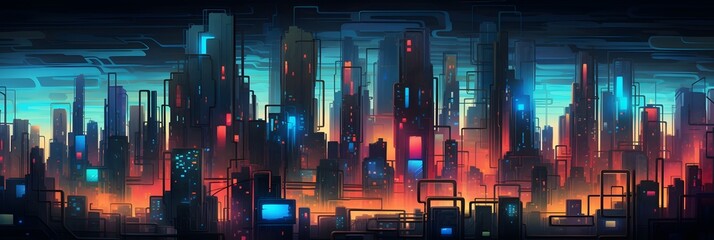 Obraz premium night city landscape with neon glow and vivid colors.