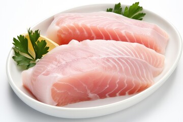 Fish meat fillet on white background.