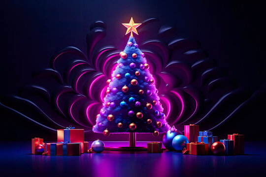 Abstract Christmas Tree With Lights, Generative Ai 