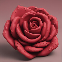 Red rose with water drops on the petals. 3d illustration