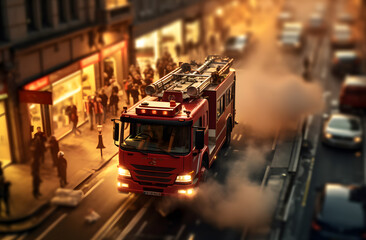 High angle view of an emergency firetruck parked on street