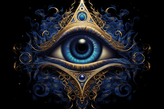 Evil Eye Symbolism with Blue Eye, Generative AI