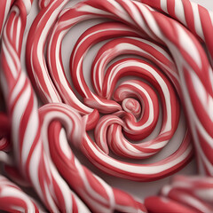Red and white spiral candy canes on white background. 3d illustration