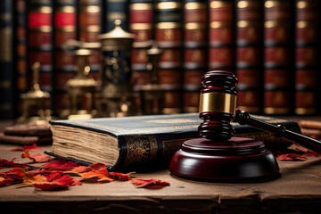 A judge's book and gavel on a table