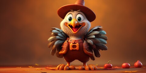 cute Thanksgiving turkey character cartoon 