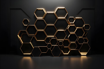 abstract hexagon design or black and gold background 
