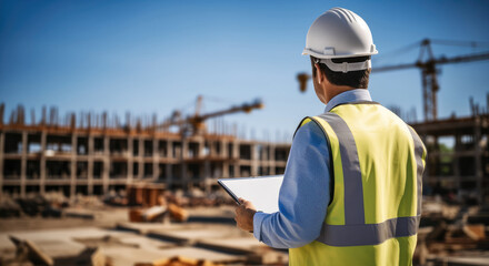 Fototapeta premium Senior architect using technology at construction site.