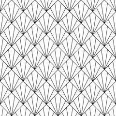 Art deco seamless pattern. Repeated black diamond patern isolated on white background for prints design. Repeating geometric background. Rhombus repeat. Artdeco abstract lattice. Vector illustration - obrazy, fototapety, plakaty