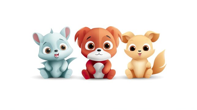 cutout set of 3 cartoon animal toys characters isola