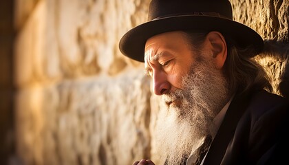 Close-up of an orthodox jewish man at the western wall, Jerusalem