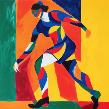Girl playing sports - Fauvism style painting in oil paint with natural textures, bright patterned colours, symbolic and beautifully painted — Wall print or poster for interior design