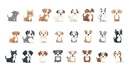 Obraz na płótnie Canvas Cute dogs doodle vector set Cartoon dog or puppy