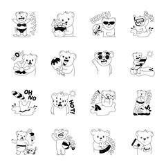 Fototapeta premium Cute Collection of Beach Bears Glyph Stickers