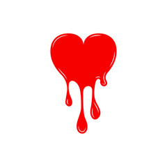 Bleeding heart icon. Dripping heart icon , melting heart with drops, red bloody heart symbol sign