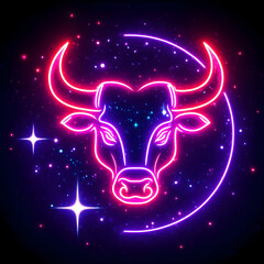 Fototapeta premium ZODIAC SIGN TAURUS NEON