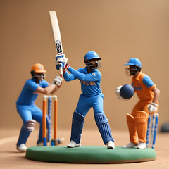 Cricket players with bats and ball on the field. 3D illustration.