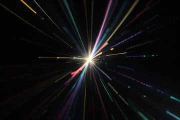 Obraz premium abstraction of a bright ray of rainbow color on a black background, generation AI