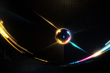 abstraction of a bright ray of rainbow color on a black background, generation AI