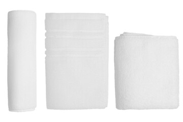 Set/set. different shapes. Folded white towel. On an empty background. PNG