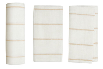 Set/set. different shapes. Folded white striped towel. On an empty background. PNG