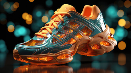 In the Metaverse: Striking bright trainers, NFTs, E-commerce, fashion trend. Stand out."
