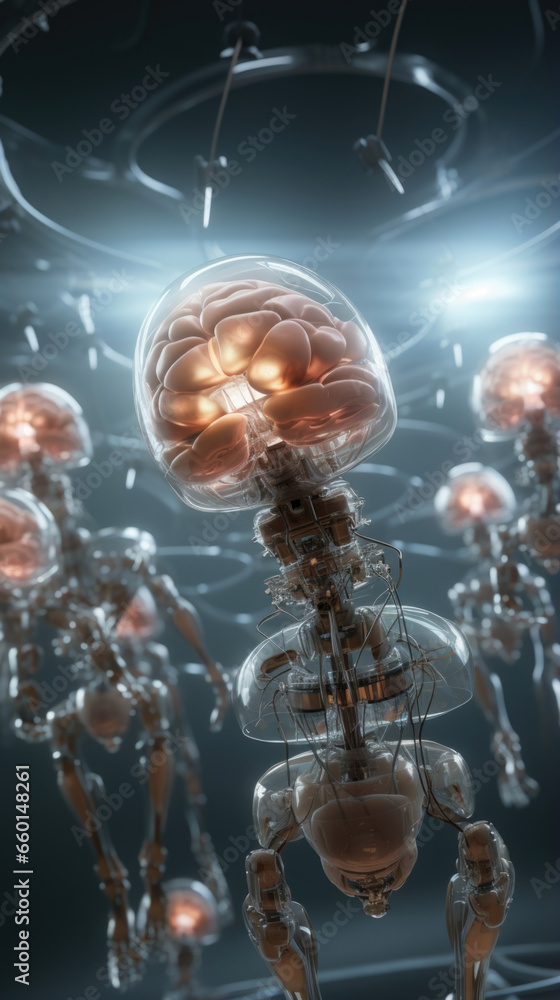 Aufkleber scifi scene of a group of neuroimplant spets working together to perform a complex brain . using adv