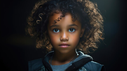 Portrait of a hybrid child, with both human and alien physical features, representing the hope for a better future, where diversity is celebrated. - obrazy, fototapety, plakaty