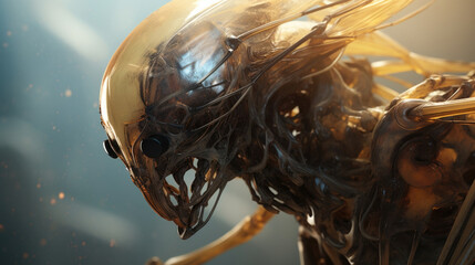 Closeup of an alien insectoid species, their hive mind allowing them to dominate other systems and expand their control as a frighteningly efficient Galactic Empire.