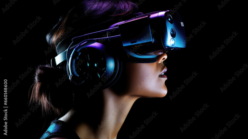 Aufkleber future of gaming a person wearing a braincomputer interface headset, fully immersed in a virtual rea