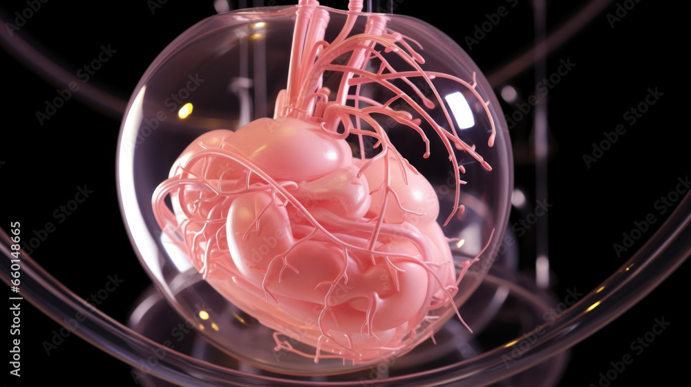 Aufkleber closeup of an artificial womb pulsing with the rhythmic beat of a developing heart, its purposeful m