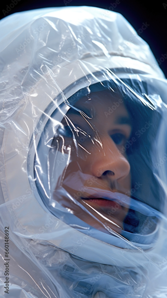 Aufkleber closeup of an astronaut wearing an invisibility cloak specifically designed for deep space explorati