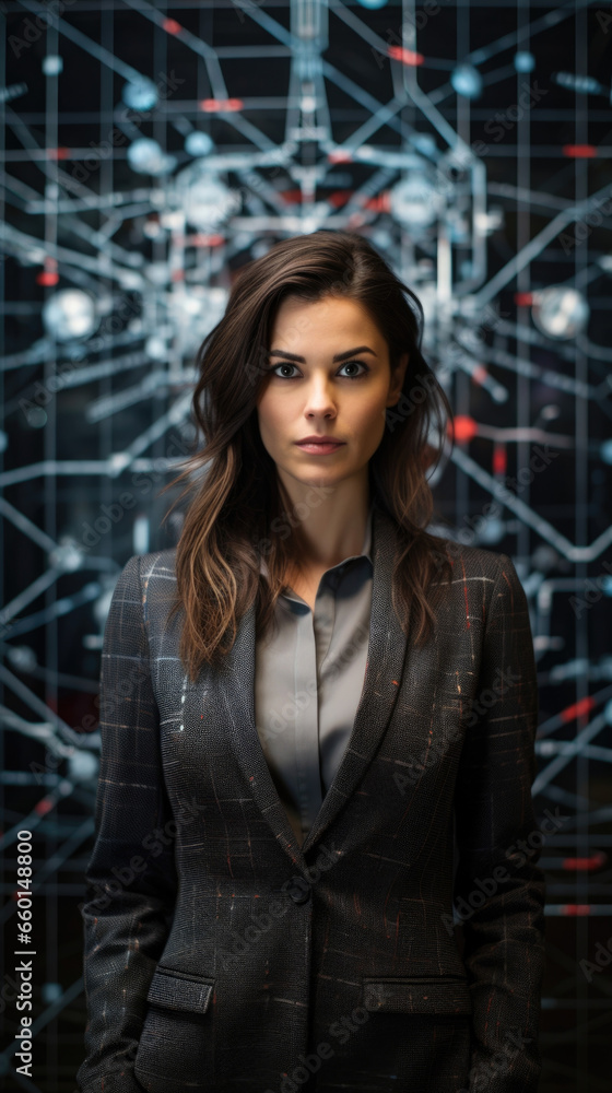 Aufkleber portrait of an ai psychologist standing in front of a wall covered in complex algorithms and data ch