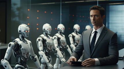 Scifi scene of an AI Ethics Consultant leading a group of robots in a training exercise focused on ethical decisionmaking, emphasizing the importance of moral reasoning in AI.
