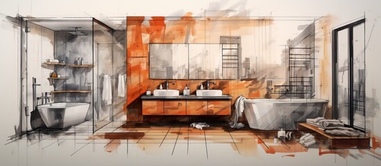 Bathroom interior abstract sketch design - obrazy, fototapety, plakaty