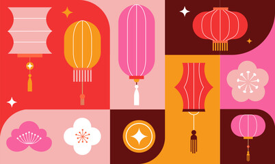Lunar new year background, banner, pattern. Chinese New Year 2024, Geometric modern style