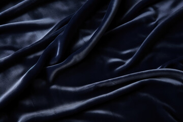 Texture of a navy blue velvet, featuring a dense and smooth surface with a deep shine, making it a versatile and timeless fabric.